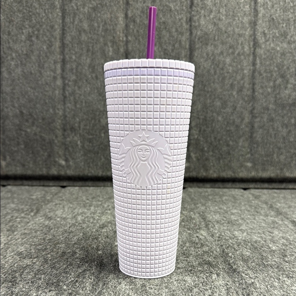 Starbucks White Tumbler with Purple Straw